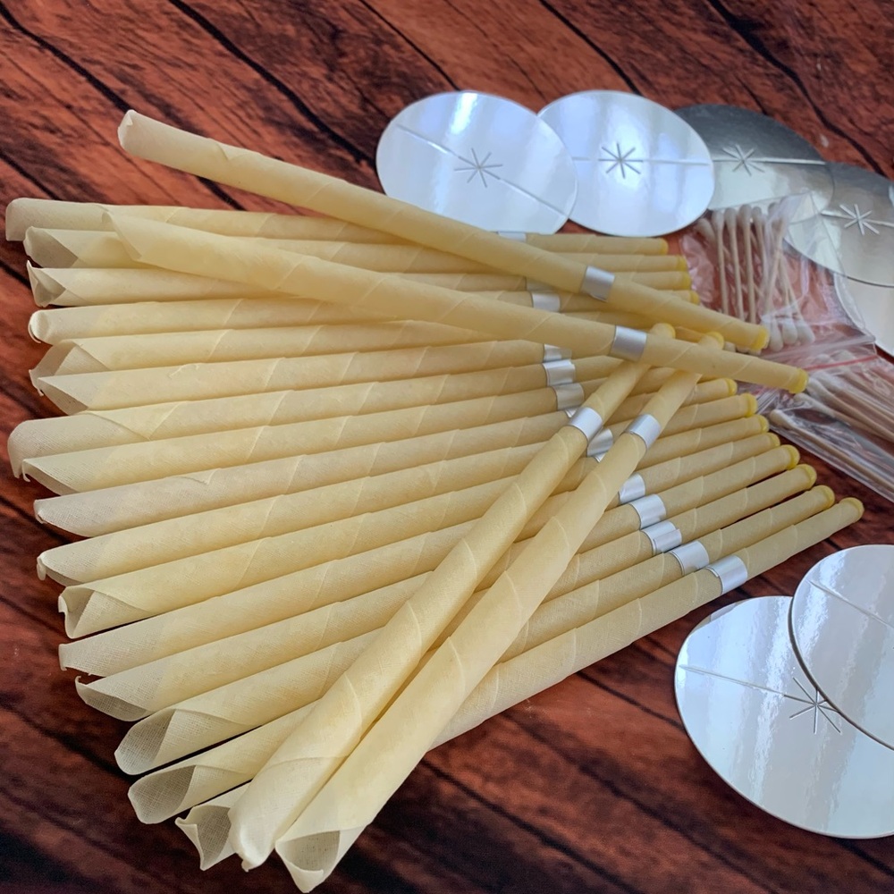 20 Pcs Ear Candles, Beeswax Ear Wax Removal Candles Set, Cotton Swabs, Discs